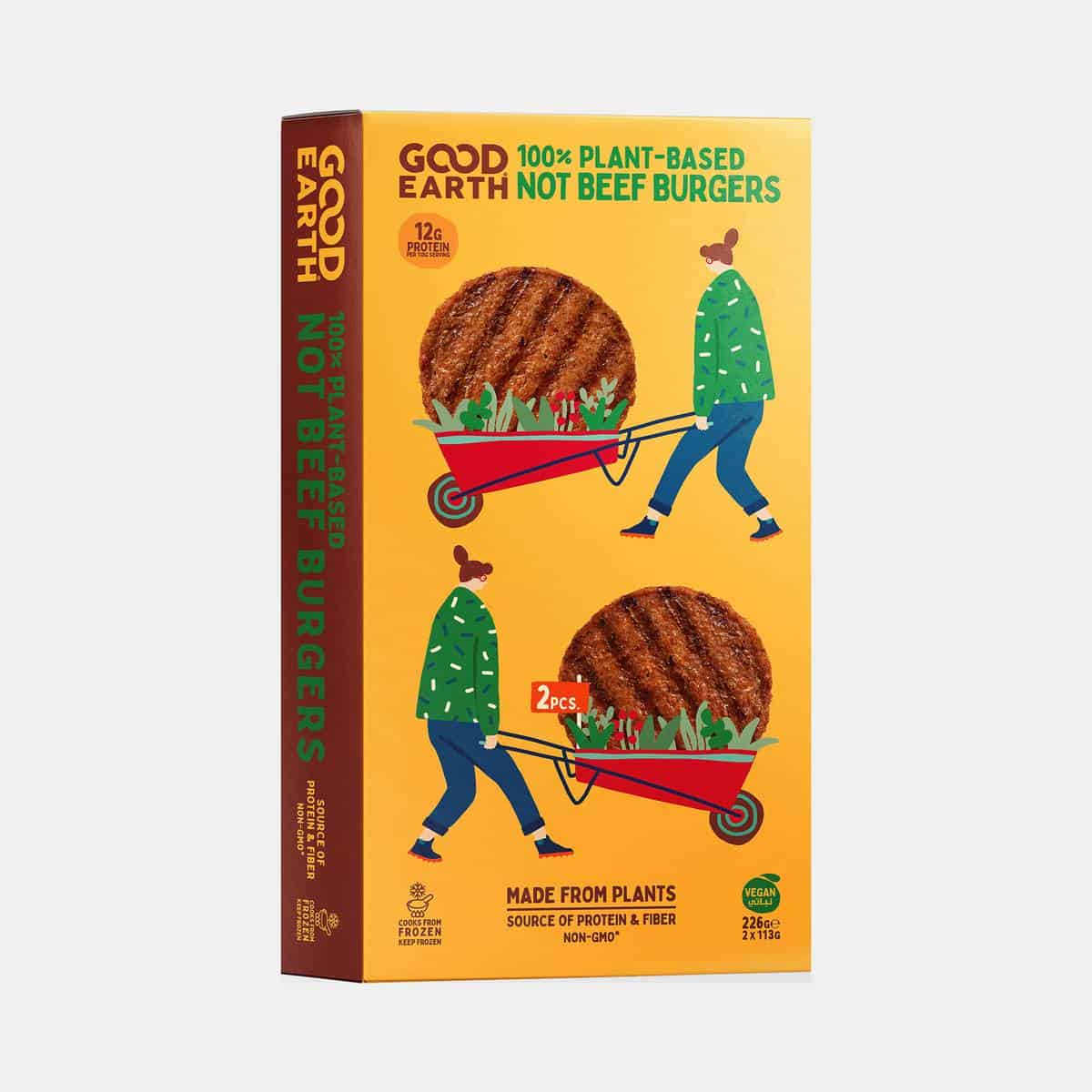 Good Earth Not Beef Burgers 226g Pack Perspective Shot
