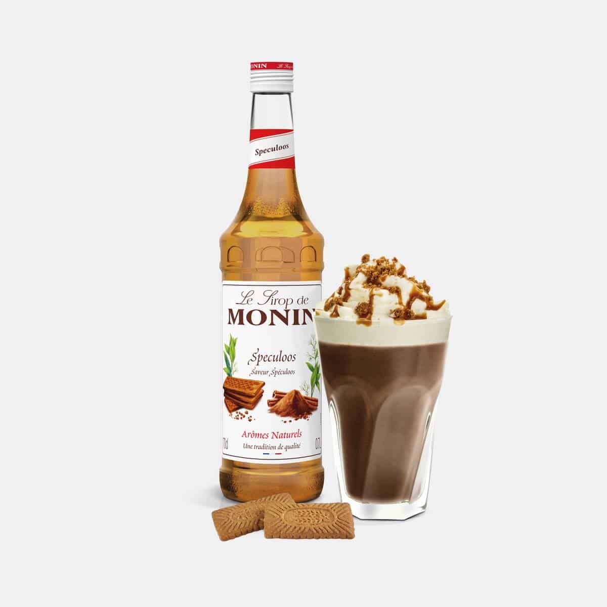 Monin Speculoos Syrup 700ml Glass Bottle with Drink